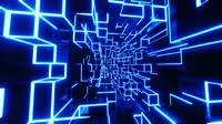 Flying through a tunnel of blue neon cubes. Infinitely looped animation